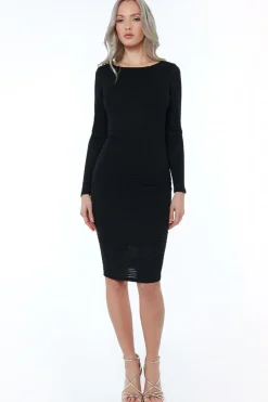 Mini Dresses^* Long Sleeve Bodycon Midi Dress Black