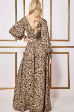 Maxi Dresses^* Long Sleeve Maxi Shirred Waistband - Animal Print Animalprint