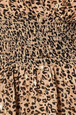 Midi Dresses^* Long Sleeve Midi Shirred Waistband - Animal Print Animalprint