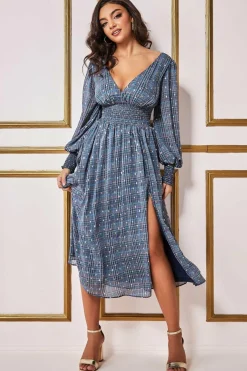 Midi Dresses^* Long Sleeve Midi Shirred Waistband - Check Print Checkprint