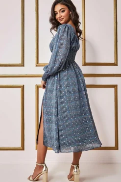 Midi Dresses^* Long Sleeve Midi Shirred Waistband - Check Print Checkprint