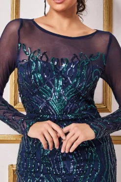 Midi Dresses^* Long Sleeve Sequin Flame Midi Dress Navy
