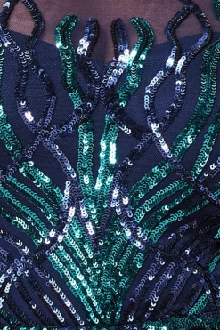 Midi Dresses^* Long Sleeve Sequin Flame Midi Dress Navy
