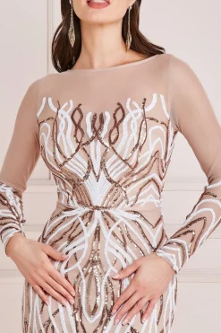 Maxi Dresses^* Long Sleeve Sequin Flame Maxi Champagne