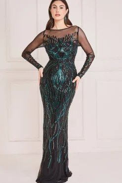 Maxi Dresses^* Long Sleeve Sequin Flame Maxi Emerald