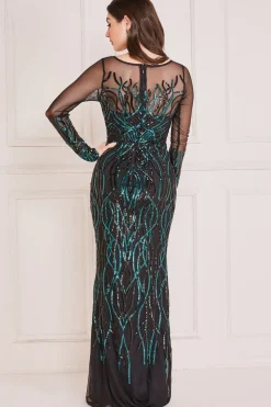 Maxi Dresses^* Long Sleeve Sequin Flame Maxi Emerald