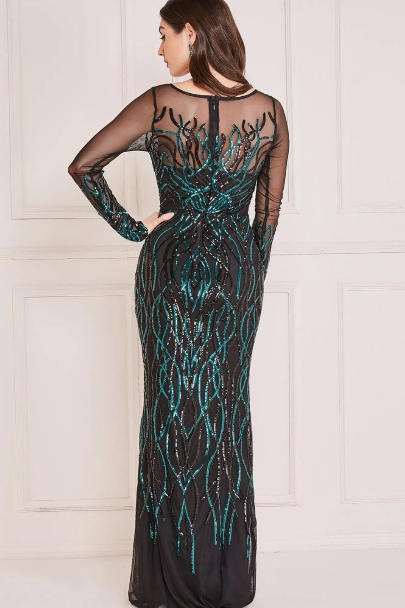 Maxi Dresses^* Long Sleeve Sequin Flame Maxi Emerald