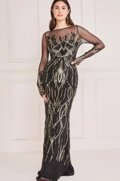 Maxi Dresses^* Long Sleeve Sequin Flame Maxi Gold