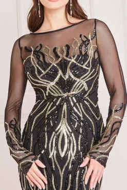 Maxi Dresses^* Long Sleeve Sequin Flame Maxi Gold