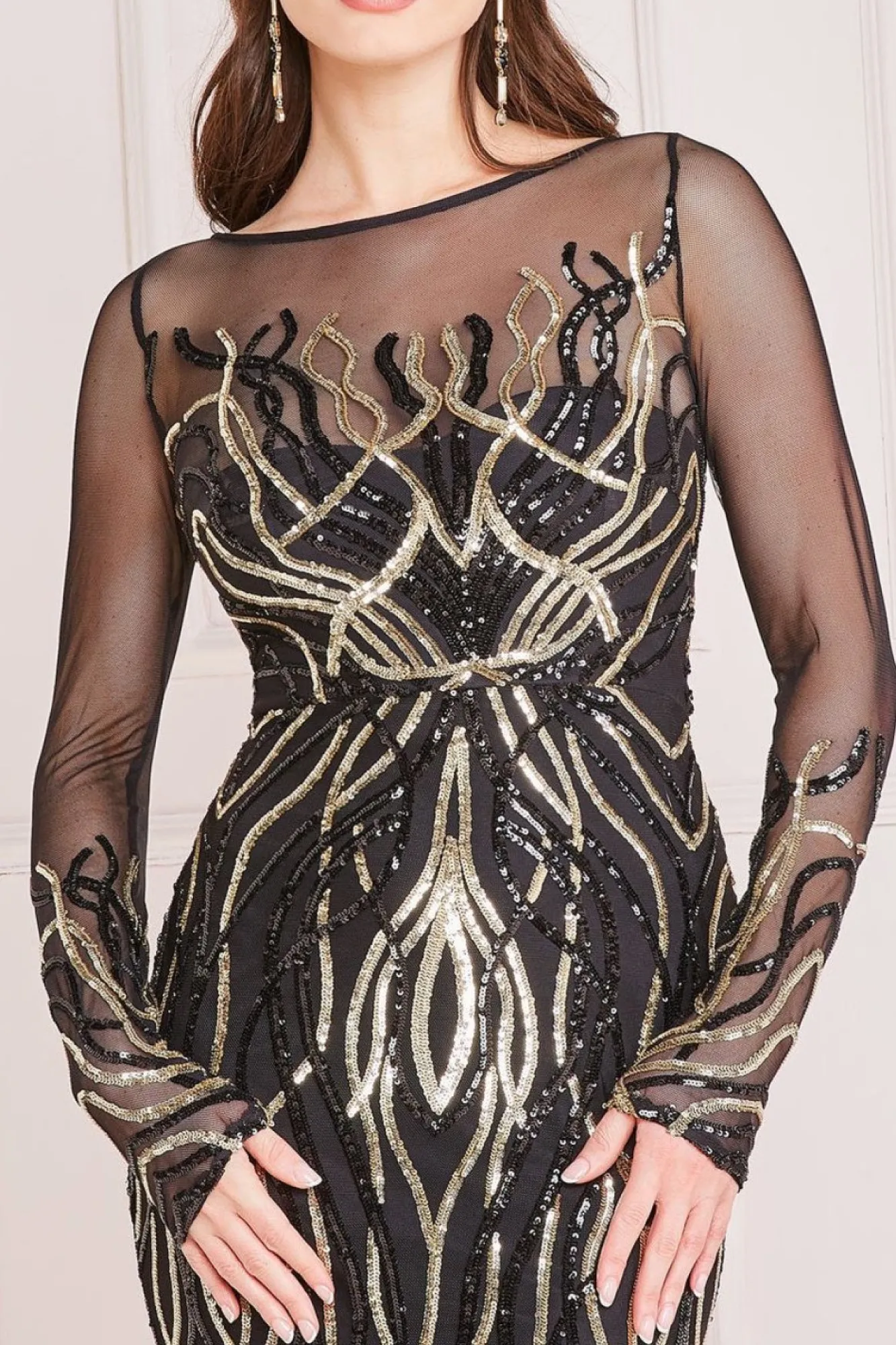 Maxi Dresses^* Long Sleeve Sequin Flame Maxi Gold