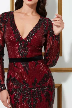 Midi Dresses^* Long Sleeve Sequin Party Midi Dress Wine