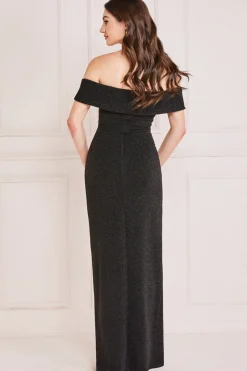 Maxi Dresses^* Lurex Bardot Maxi With Waterfall Ruffle Black