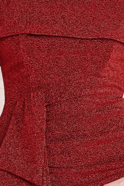 Midi Dresses^* Lurex Bardot Midi With Waterfall Ruffle Red