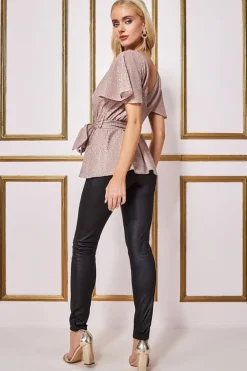 Blouses^* Lurex Flutter Sleeve Wrap Top Champagne