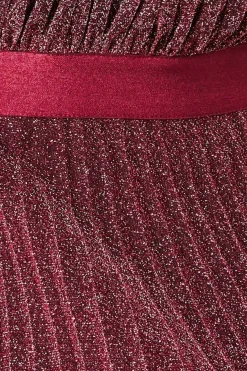 Maxi Dresses^* Lurex Halterneck Pleated Maxi Dress Wine
