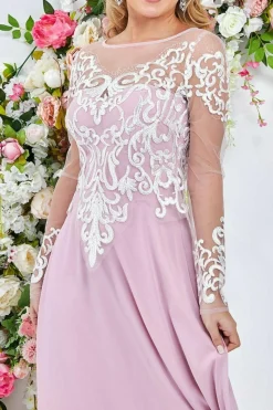 Maxi Dresses^* Mesh & Lace Embroidered Bodice Maxi Blush