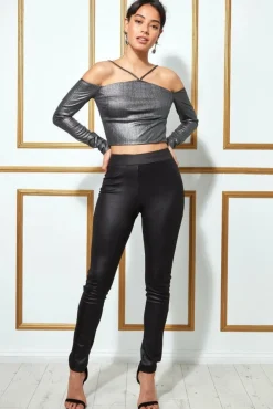 Crop Tops^* Metallic Cut Out Crop Top Dullsilver
