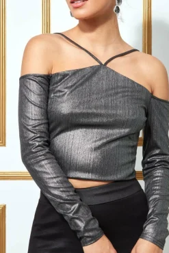 Crop Tops^* Metallic Cut Out Crop Top Dullsilver