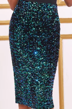 Skirts^* Multi Sequin Velvet Midi Skirt Emerald