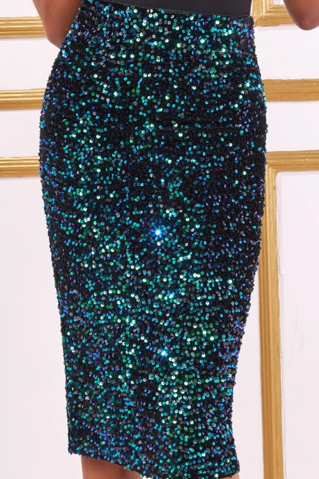 Skirts^* Multi Sequin Velvet Midi Skirt Emerald