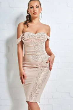 Midi Dresses^* Naked Cowl Neck Bodycon Midi Nude