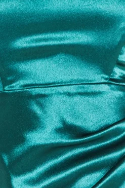 Maxi Dresses^* Off Shoulder Satin Maxi With V Neck Emerald