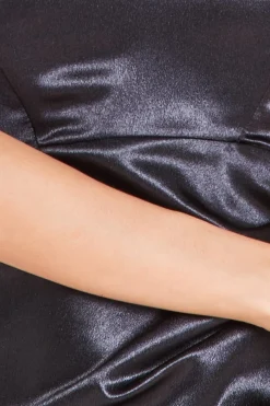 Maxi Dresses^* Off Shoulder Satin Maxi Dress With V Neck Black