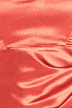 Maxi Dresses^* Off Shoulder Satin Maxi With V Neck Burntorange