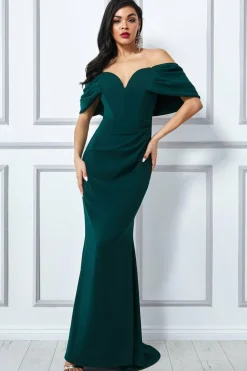 Maxi Dresses^* Off The Shoulder Draped Sleeve Maxi Green Emerald