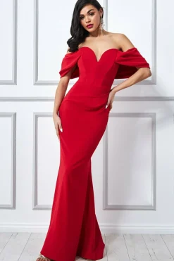 Maxi Dresses^* Off The Shoulder Draped Sleeve Maxi Dress Red