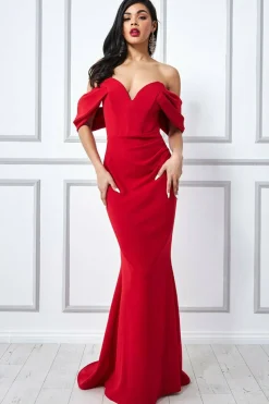 Maxi Dresses^* Off The Shoulder Draped Sleeve Maxi Dress Red