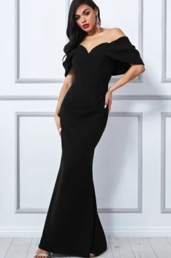 Maxi Dresses^* Off The Shoulder Draped Sleeve Maxi Dress Black