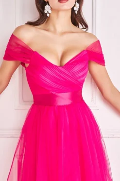 Maxi Dresses^* Off The Shoulder Princess Maxi Dress Hotpink