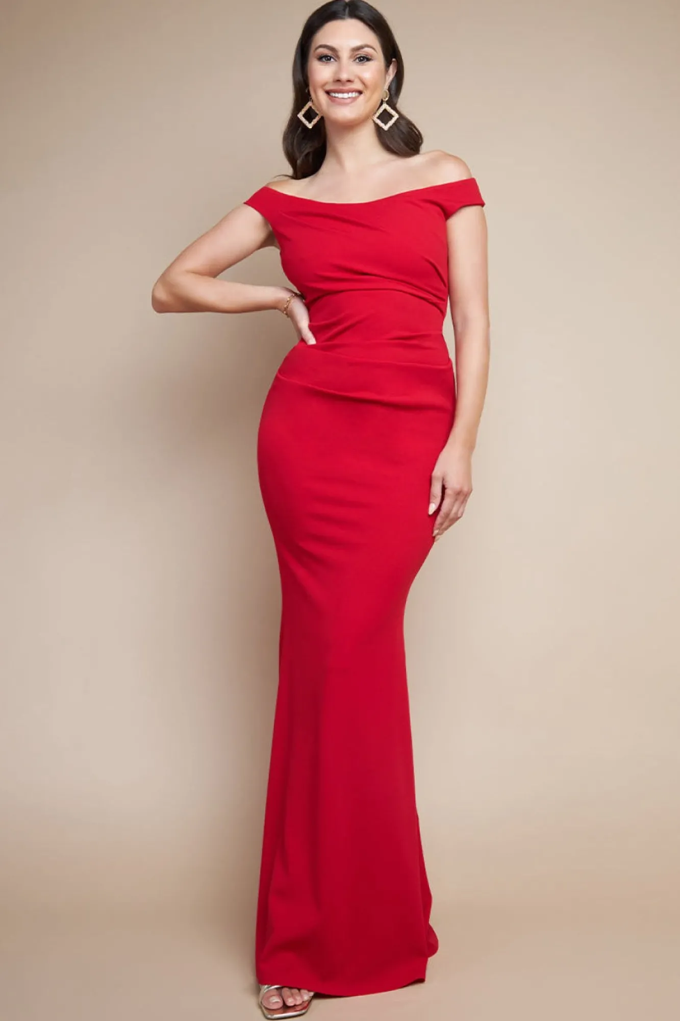 Maxi Dresses^* Off The Shoulder Scuba Maxi Dress Red