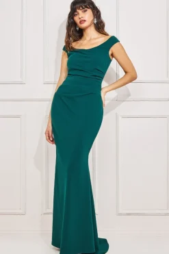 Maxi Dresses^* Off The Shoulder Scuba Maxi Dress Green Emerald