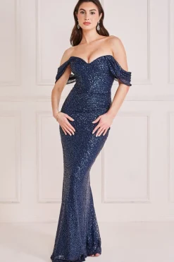 Maxi Dresses^* Off The Shoulder Sequin Wing Maxi Navy