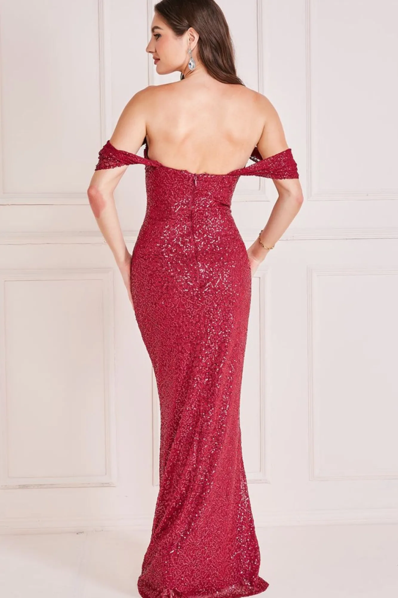 Maxi Dresses^* Off The Shoulder Sequin Wing Maxi Burgundy