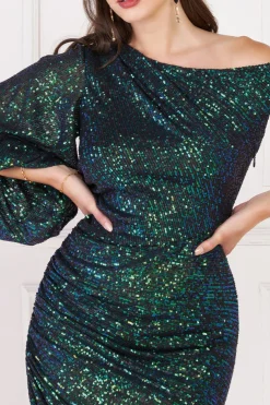 Midi Dresses^* One Shoulder Asymmetric Midi Dress Green Emerald