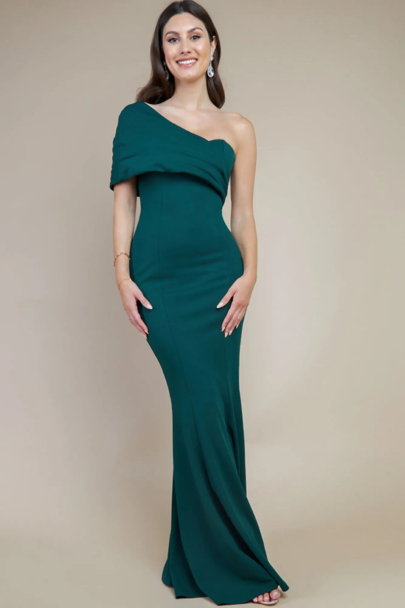 Maxi Dresses^* One Shoulder Fan Maxi Dress Green Emerald