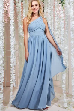 Maxi Dresses^* One Shoulder Pleated Chiffon Scarf Maxi Blue