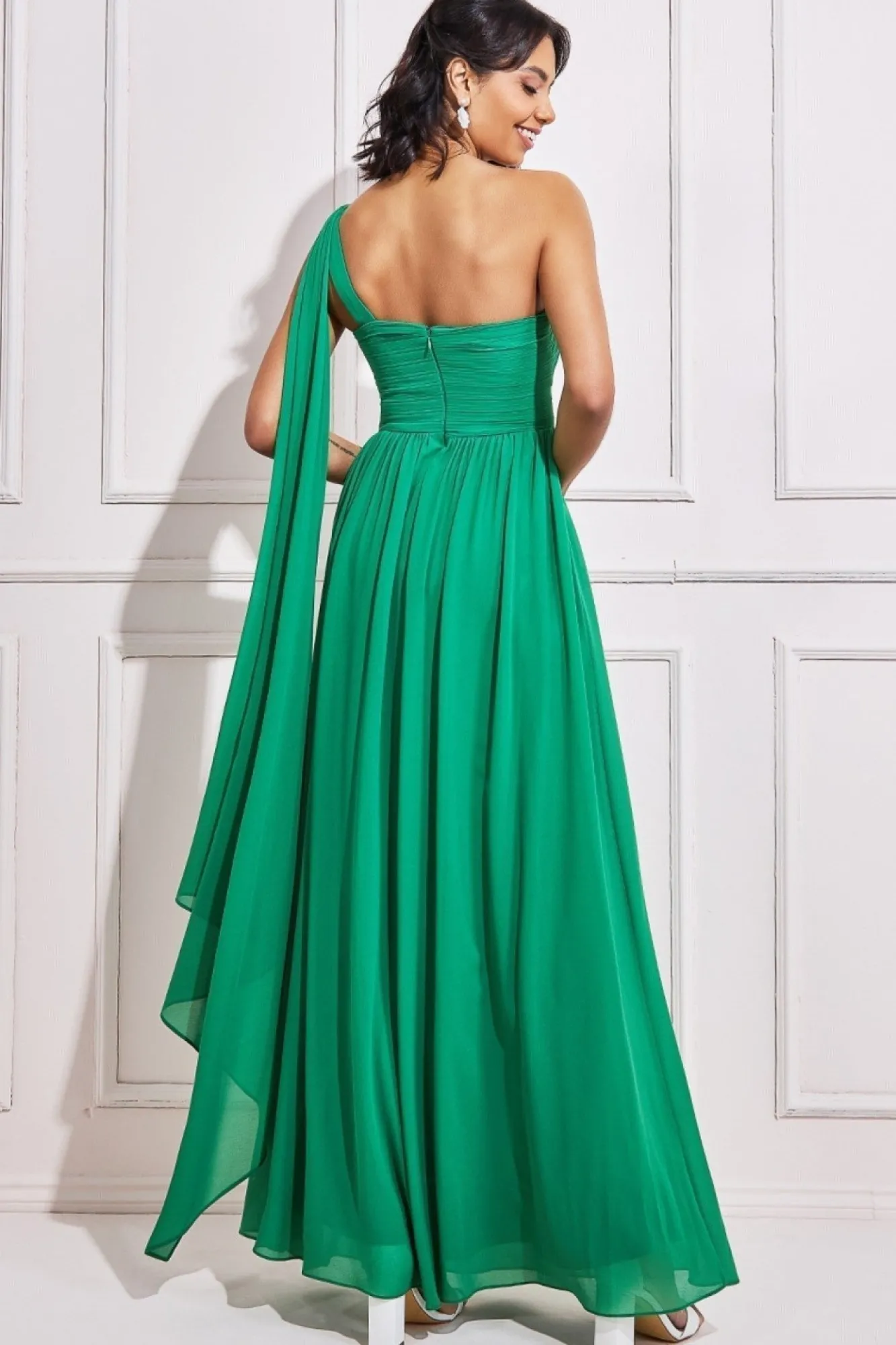 Maxi Dresses^* One Shoulder Pleated Chiffon Scarf Maxi Green