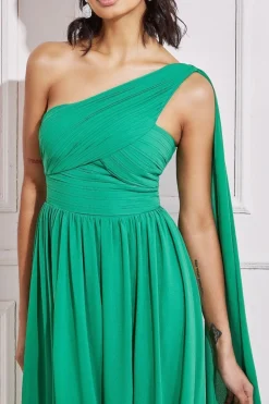 Maxi Dresses^* One Shoulder Pleated Chiffon Scarf Maxi Green