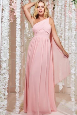 Maxi Dresses^* One Shoulder Pleated Chiffon Scarf Maxi Blush