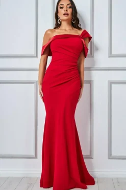 Maxi Dresses^* One Shoulder Satin Band Maxi Dress Red