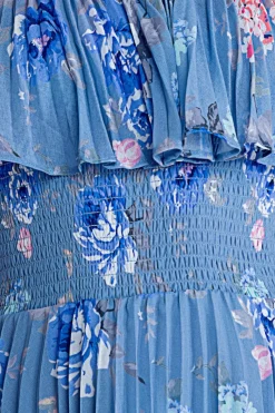 Midi Dresses^* Pleated Bodice Chiffon Tiered Midi Dress Blue