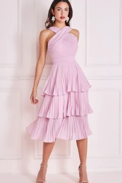 Midi Dresses^* Pleated Bodice Chiffon Tiered Midi Blush