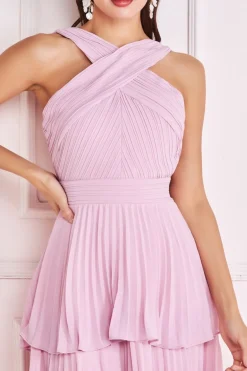 Midi Dresses^* Pleated Bodice Chiffon Tiered Midi Blush