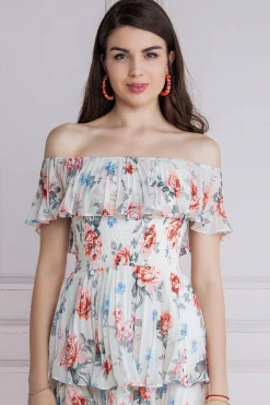 Midi Dresses^* Pleated Bodice Chiffon Tiered Midi Dress Cream