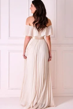 Maxi Dresses^* Pleated Chiffon Off Shoulder Maxi Dress Ivory