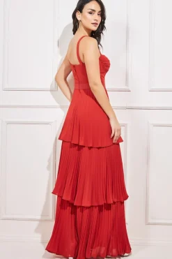 Maxi Dresses^* Pleated Chiffon Tiered Maxi Dress Burnt Orange
